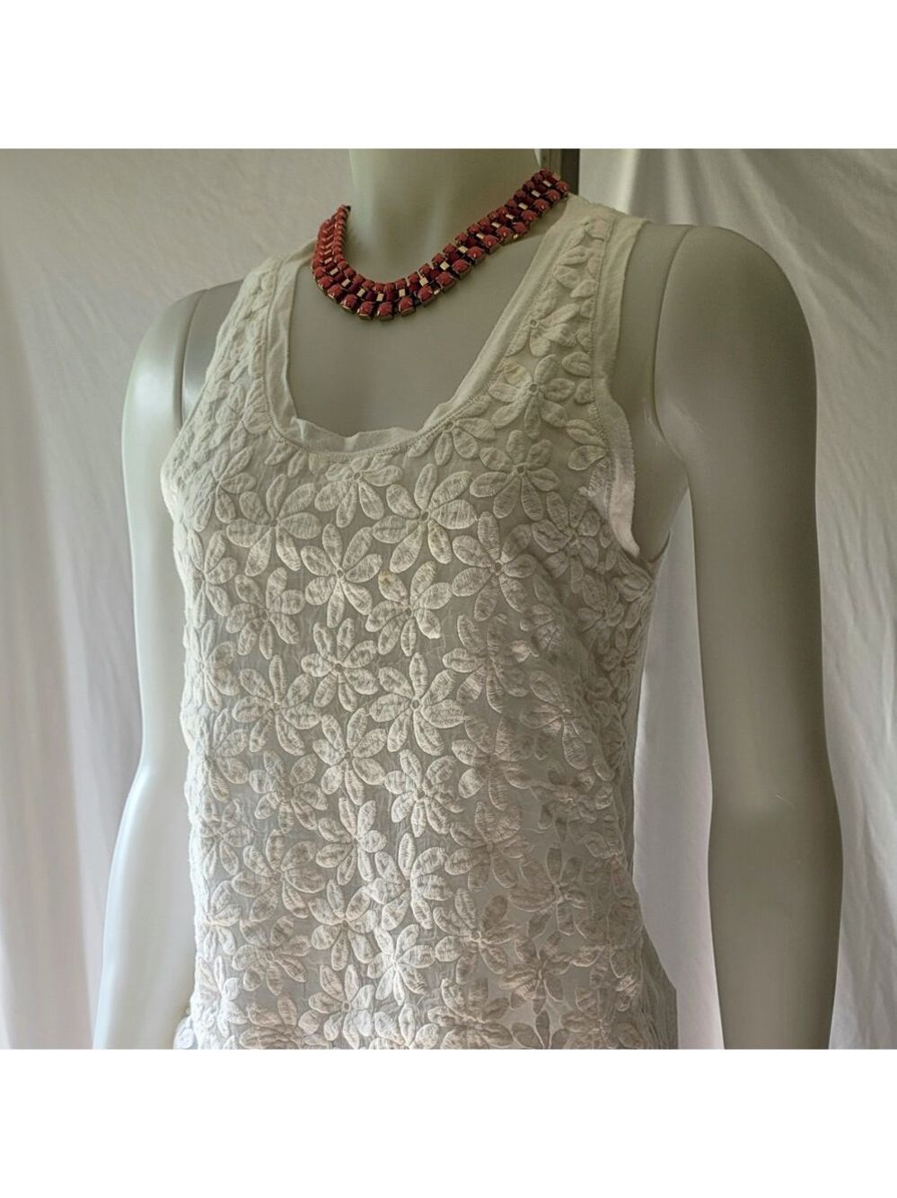 J Crew White Embroidered Tank Top/Cami Size XS